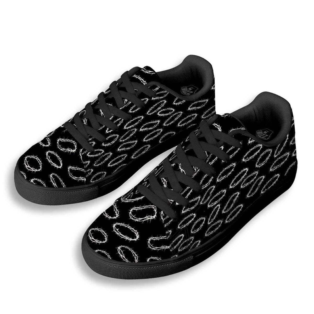 White Crown Of Thorns Print Pattern Black Low Top Sneakers-grizzshop