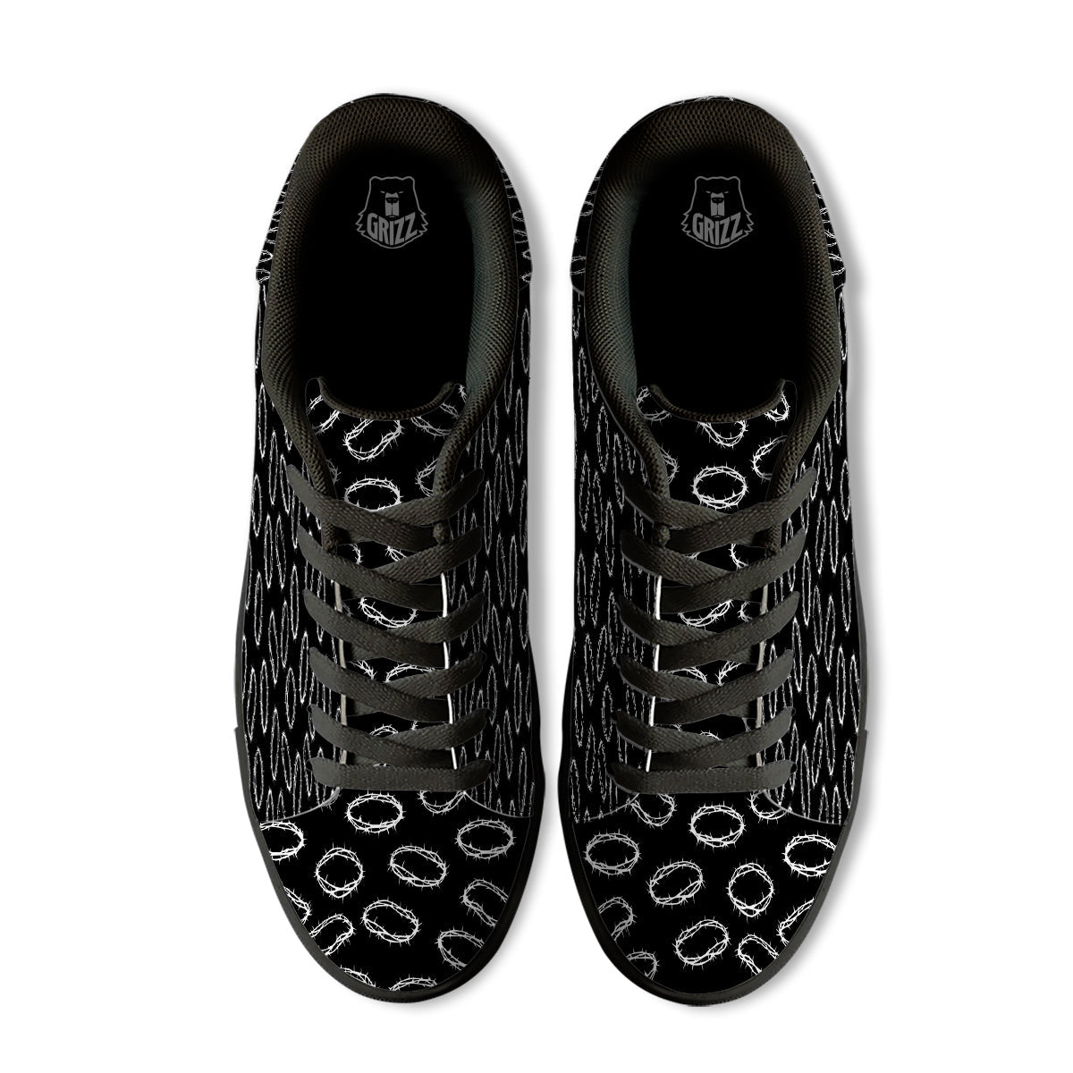 White Crown Of Thorns Print Pattern Black Low Top Sneakers-grizzshop