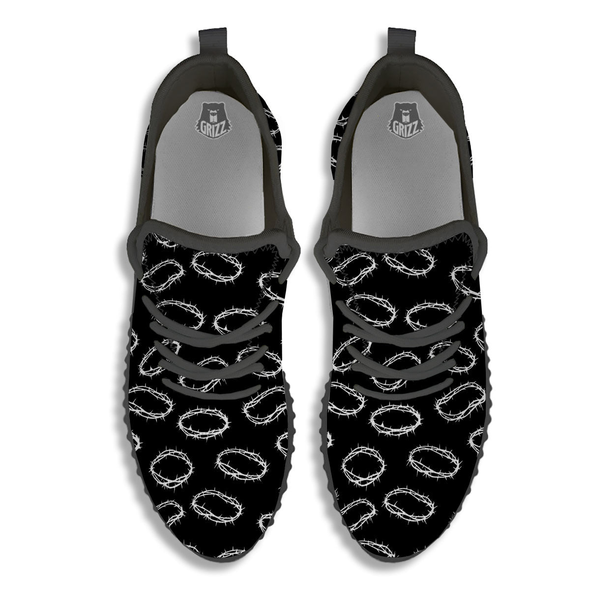 White Crown Of Thorns Print Pattern Black Walking Shoes-grizzshop