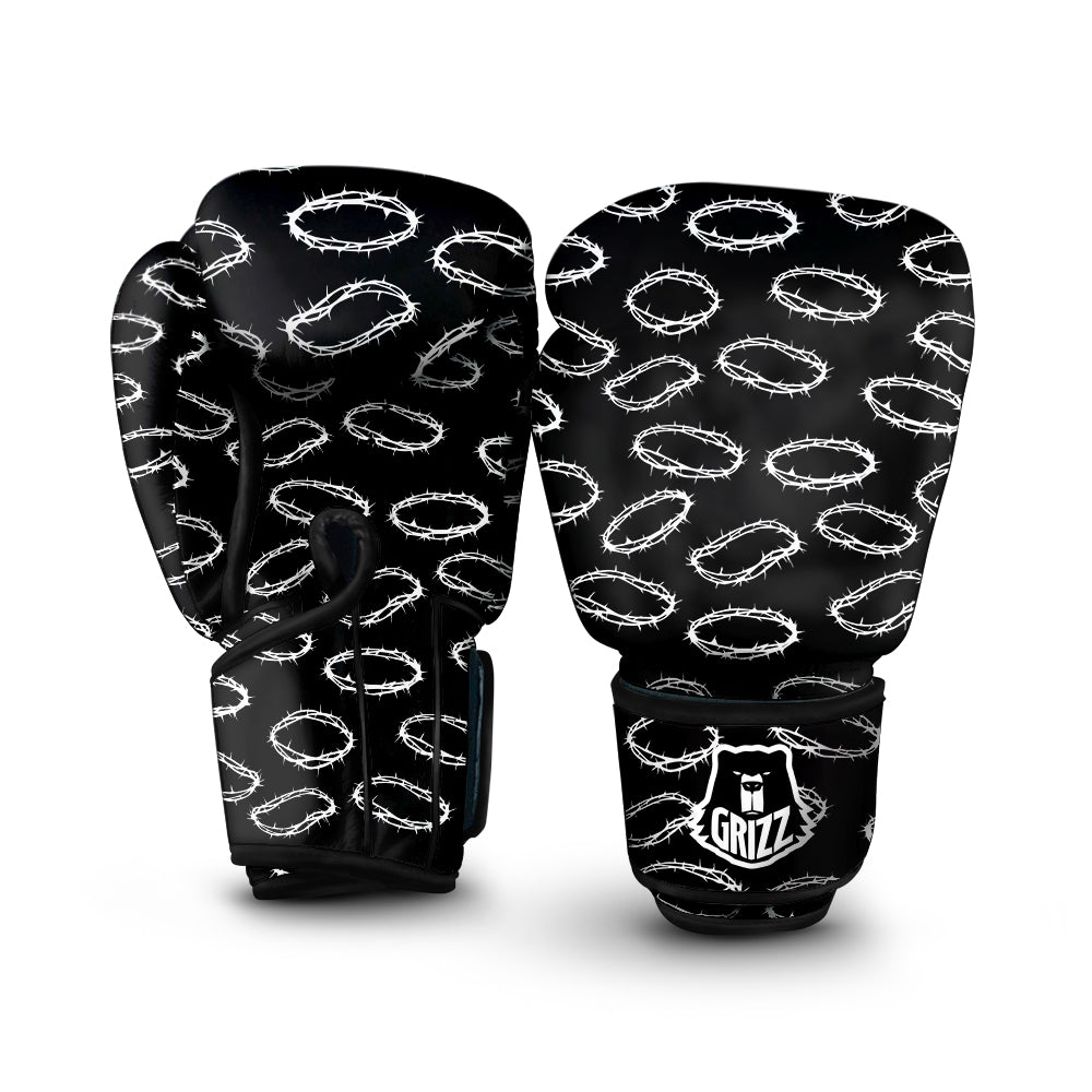 White Crown Of Thorns Print Pattern Boxing Gloves-grizzshop