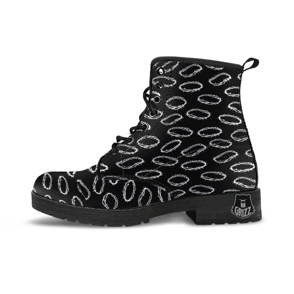 White Crown Of Thorns Print Pattern Leather Boots-grizzshop