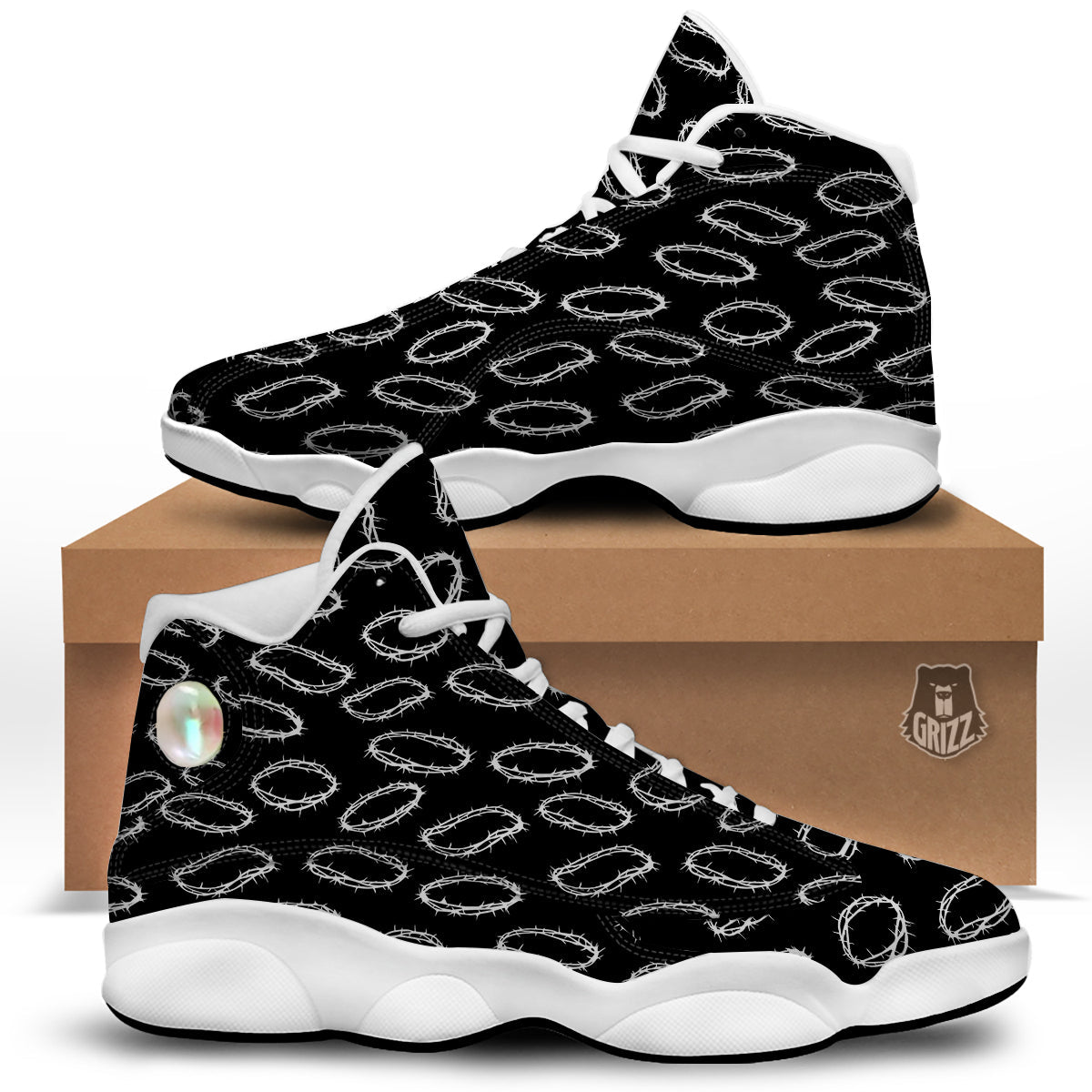 White Crown Of Thorns Print Pattern White Basketball Shoes-grizzshop