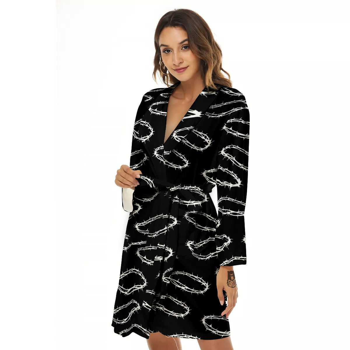 White Crown Of Thorns Print Pattern Women's Robe-grizzshop