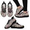 White Cute Daisy Pattern Print Black Sneaker Shoes For Men Women-grizzshop