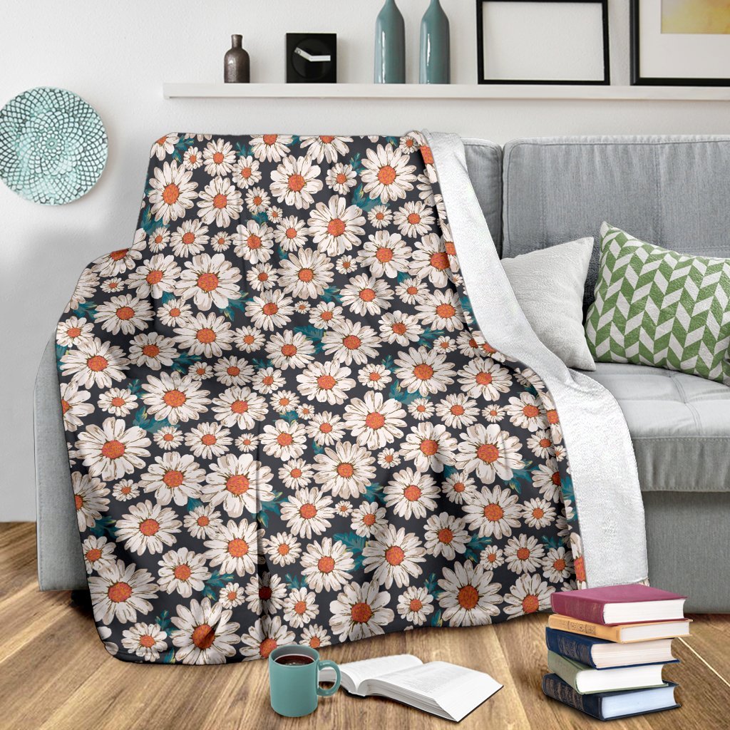 White Cute Daisy Pattern Print Blanket-grizzshop