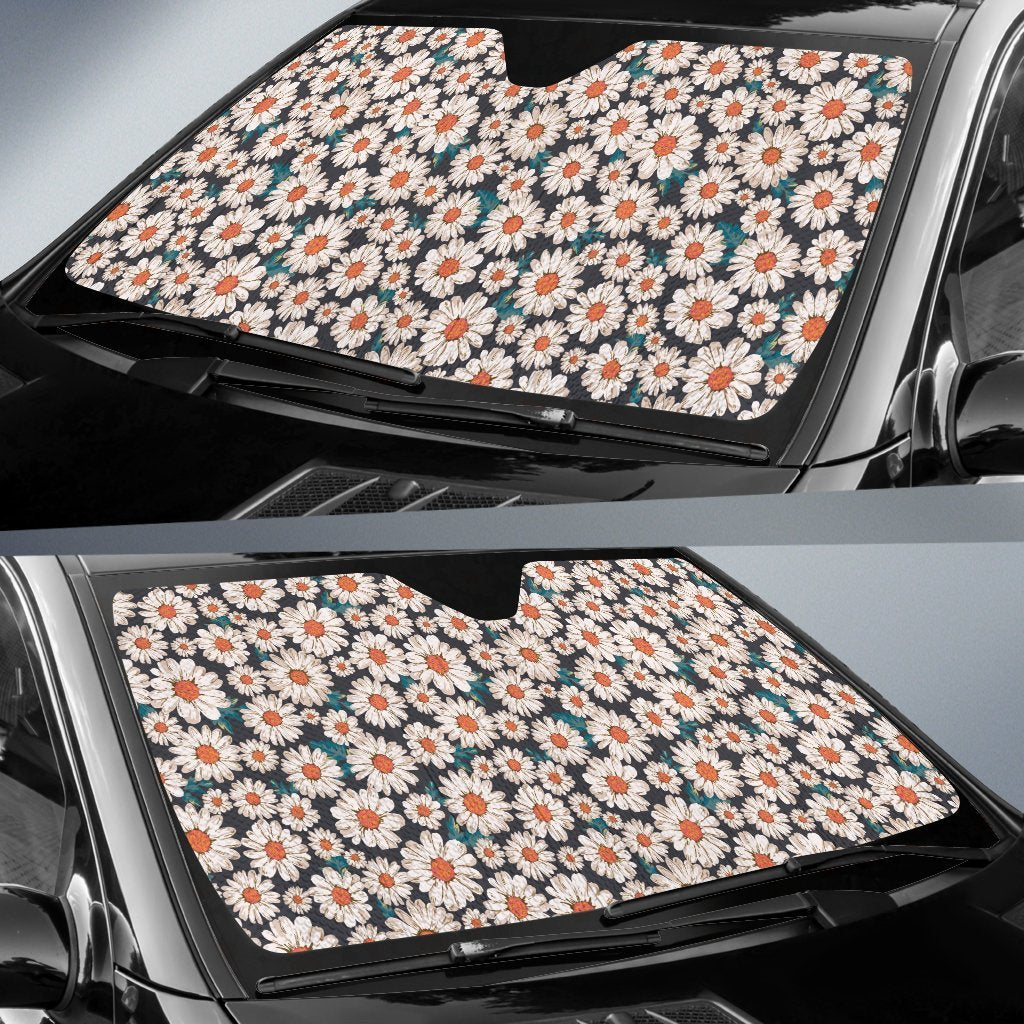 White Cute Daisy Pattern Print Car Sun Shade-grizzshop