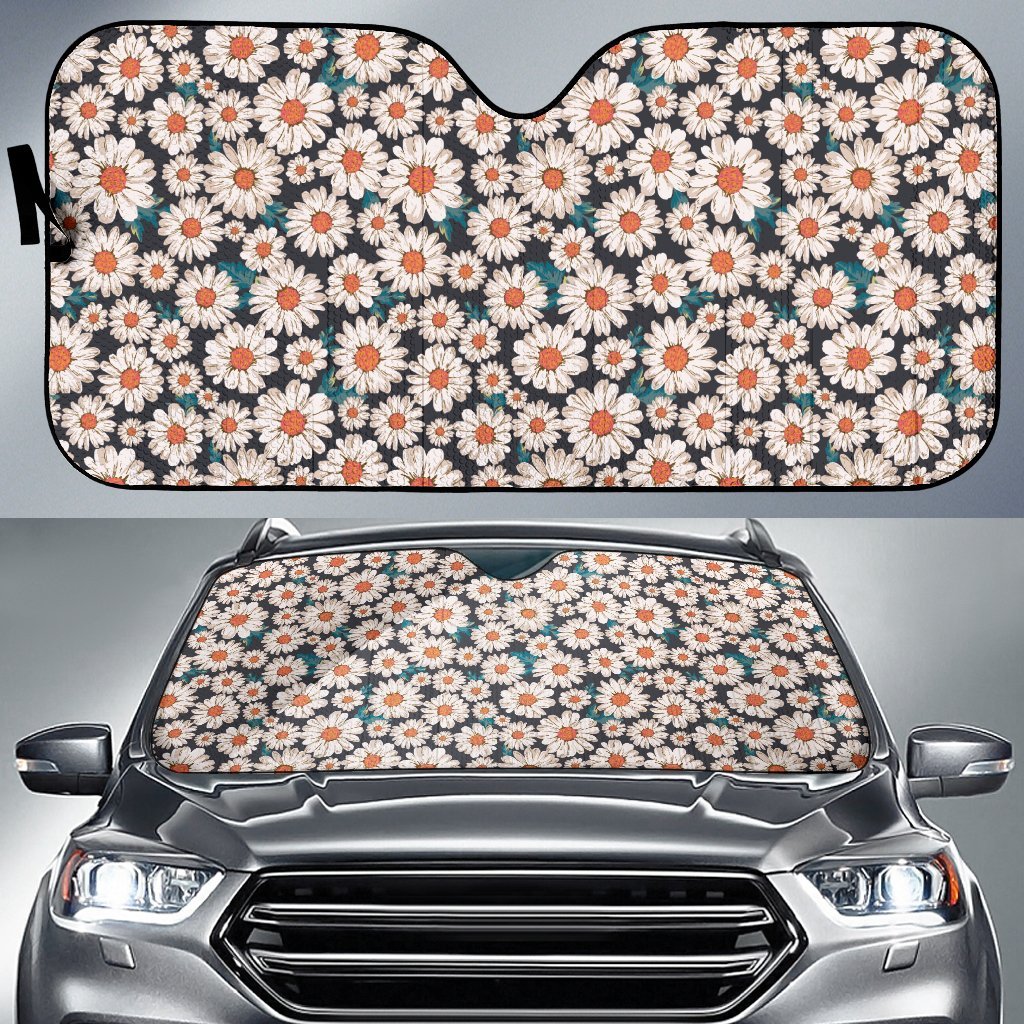 White Cute Daisy Pattern Print Car Sun Shade-grizzshop