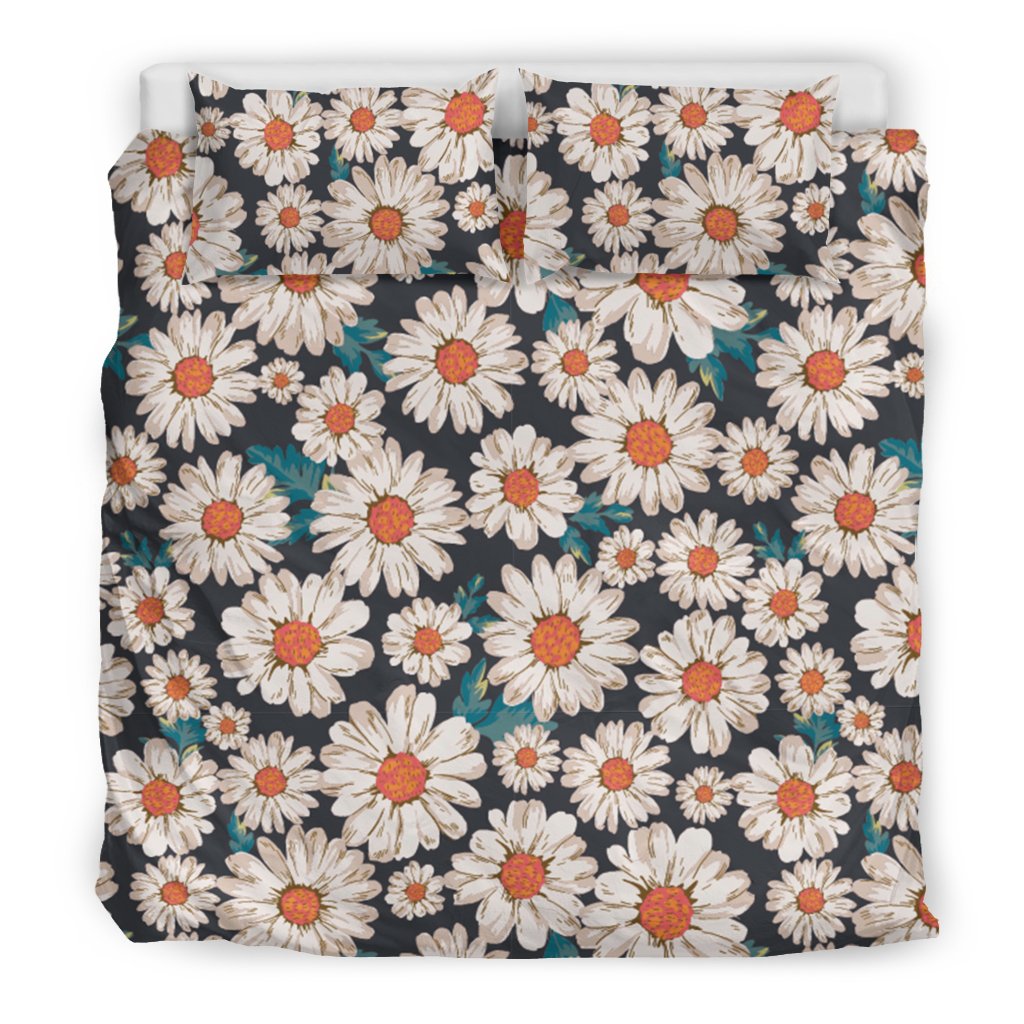 White Cute Daisy Pattern Print Duvet Cover Bedding Set-grizzshop