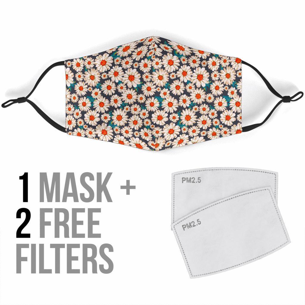 White Cute Daisy Pattern Print Face Mask-grizzshop