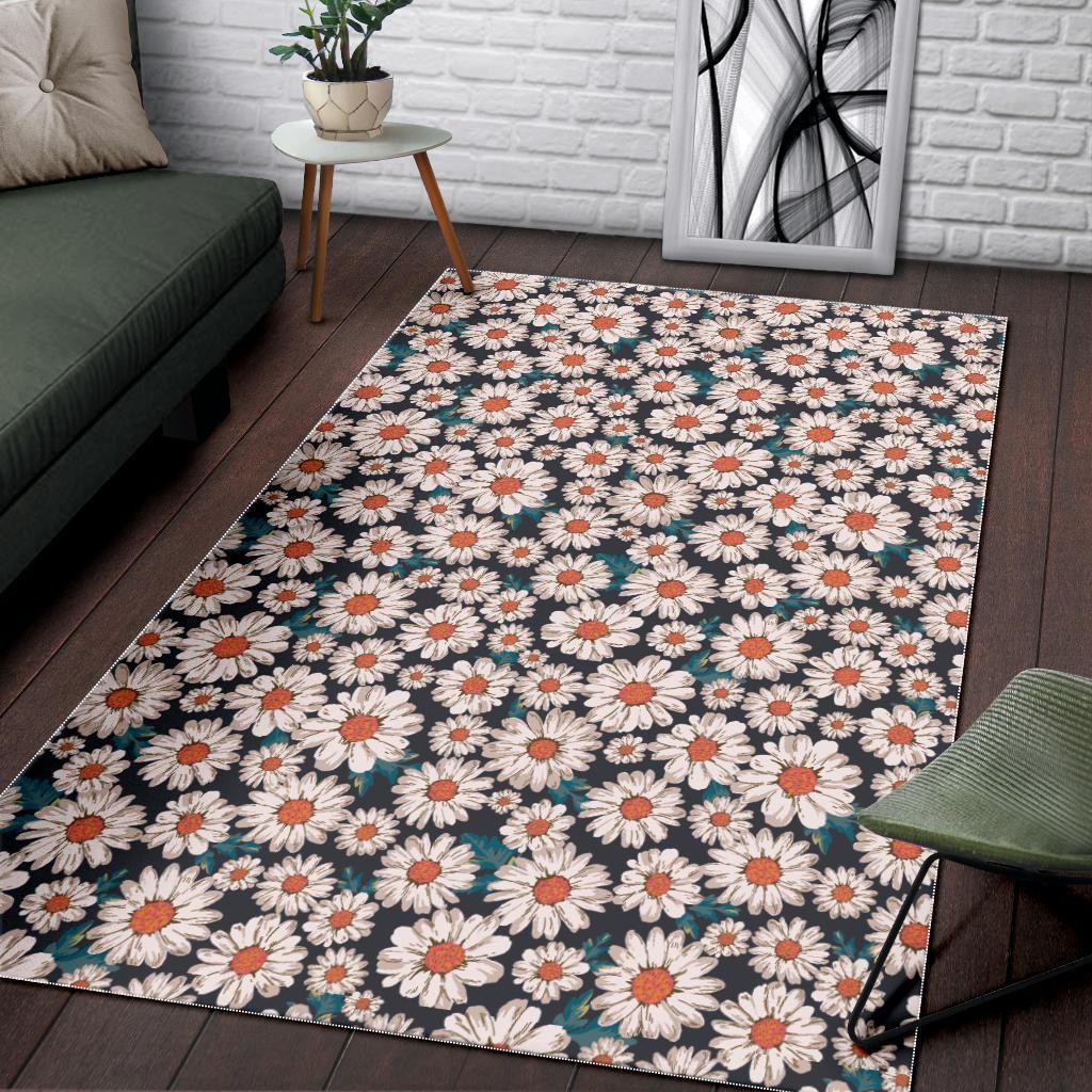 White Cute Daisy Pattern Print Floor Mat-grizzshop