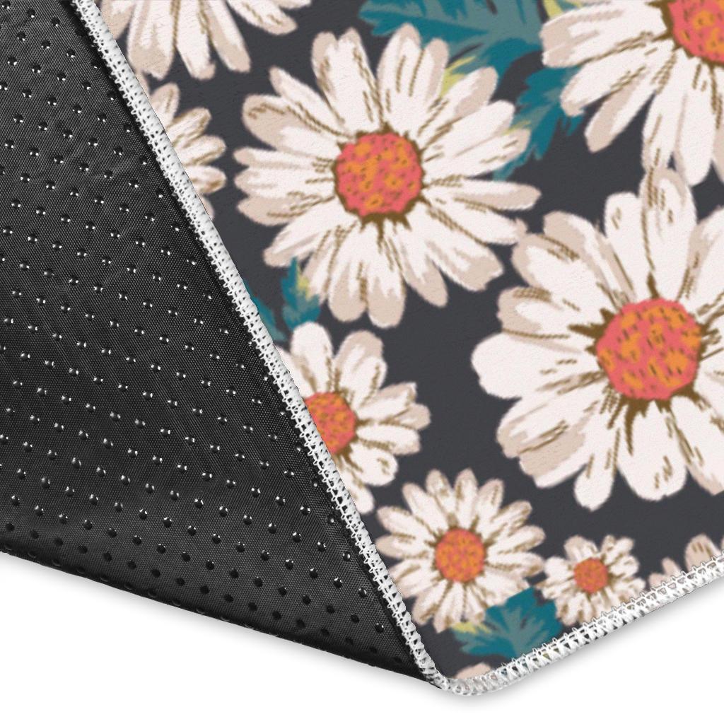 White Cute Daisy Pattern Print Floor Mat-grizzshop