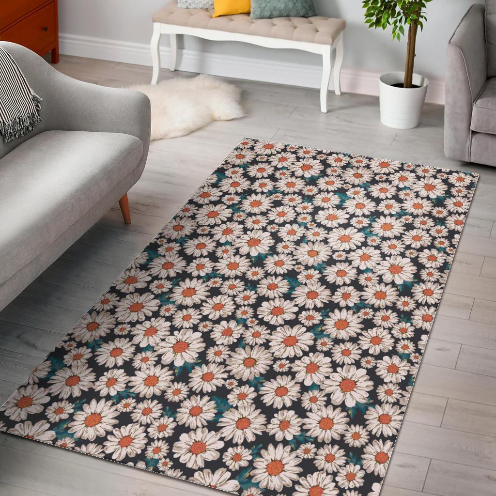 White Cute Daisy Pattern Print Floor Mat-grizzshop