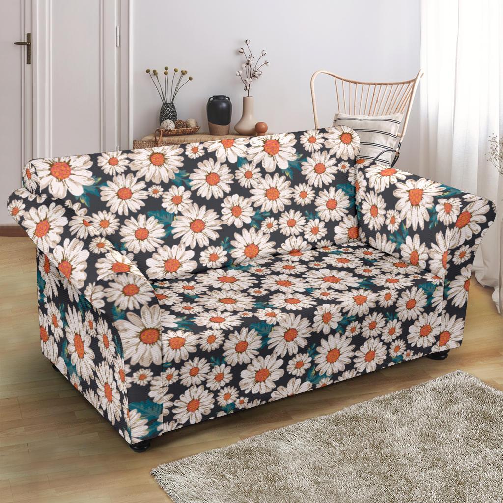 White Cute Daisy Pattern Print Loveseat Cover-grizzshop