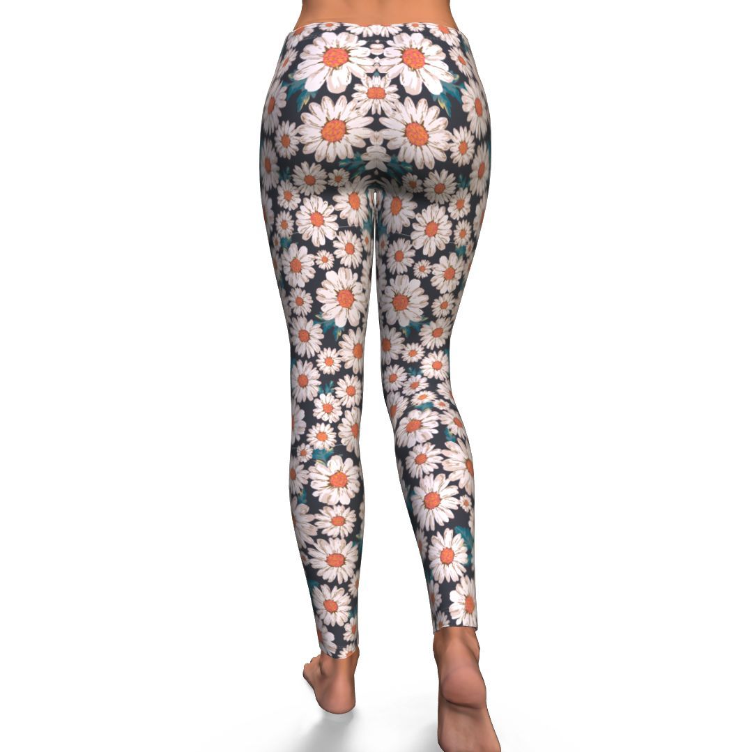 White Cute Daisy Pattern Print Pattern Women Leggings-grizzshop