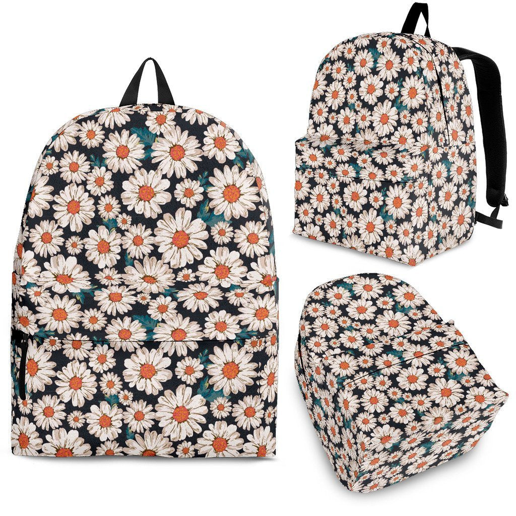 White Cute Daisy Pattern Print Premium Backpack-grizzshop
