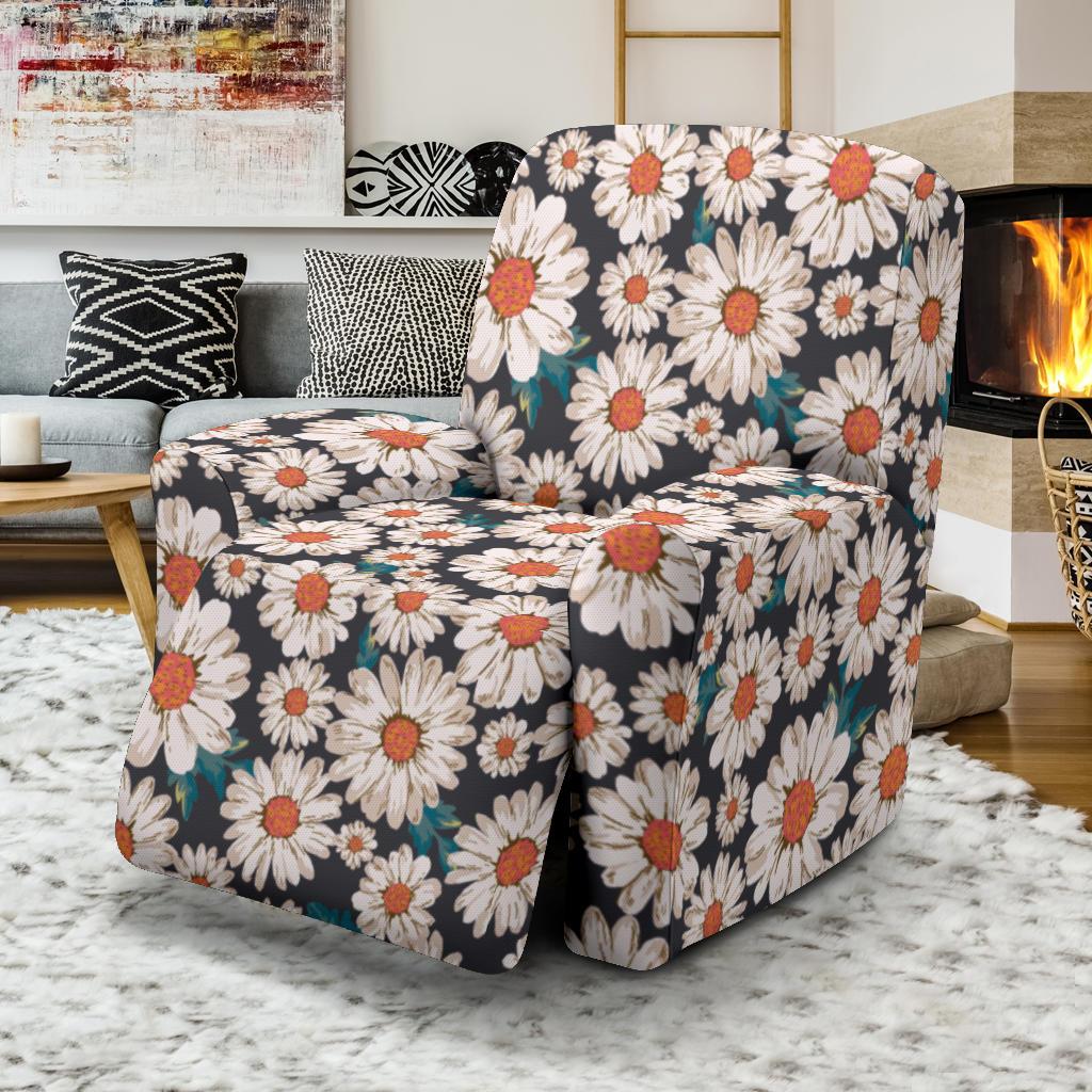 White Cute Daisy Pattern Print Recliner Cover-grizzshop