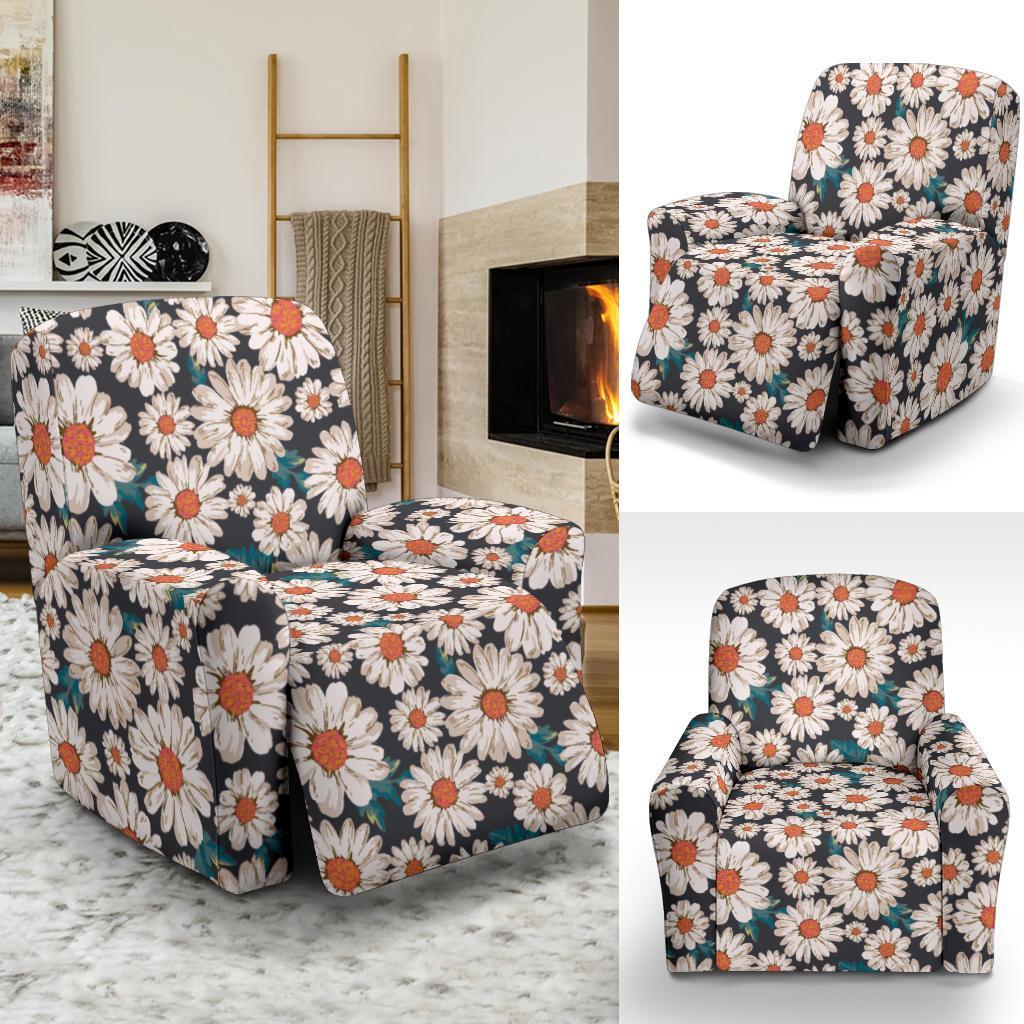 White Cute Daisy Pattern Print Recliner Cover-grizzshop