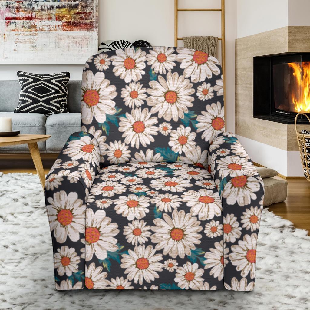 White Cute Daisy Pattern Print Recliner Cover-grizzshop