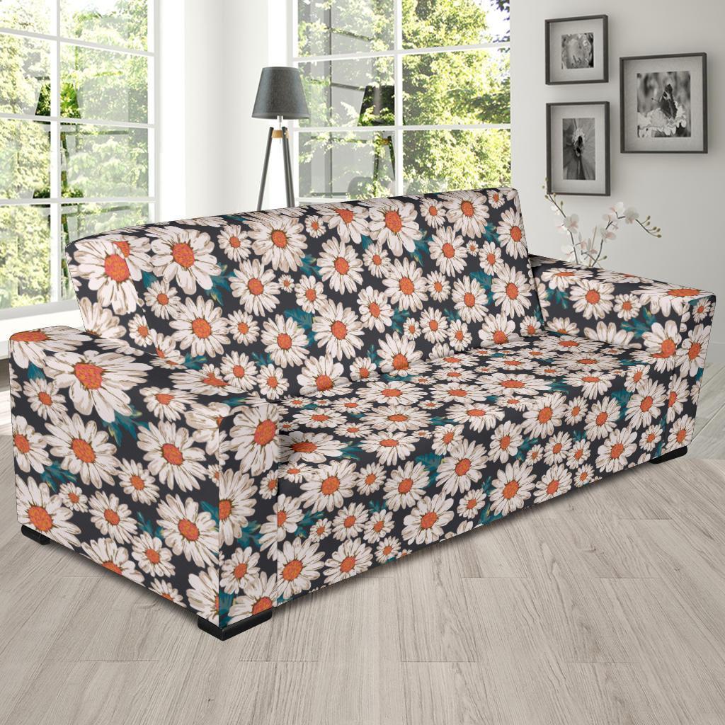 White Cute Daisy Pattern Print Sofa Covers-grizzshop