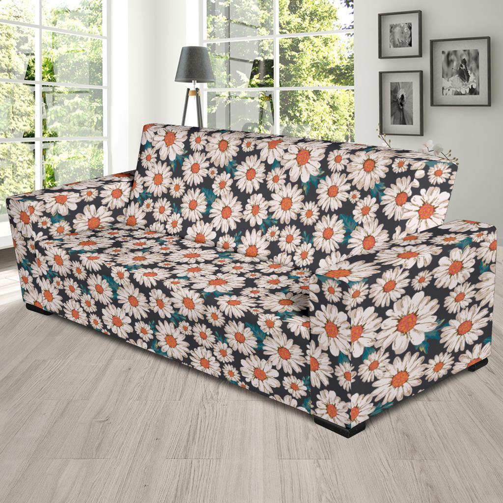 White Cute Daisy Pattern Print Sofa Covers-grizzshop