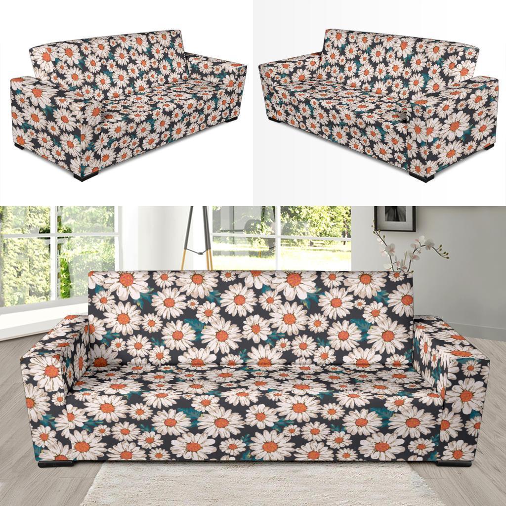 White Cute Daisy Pattern Print Sofa Covers-grizzshop