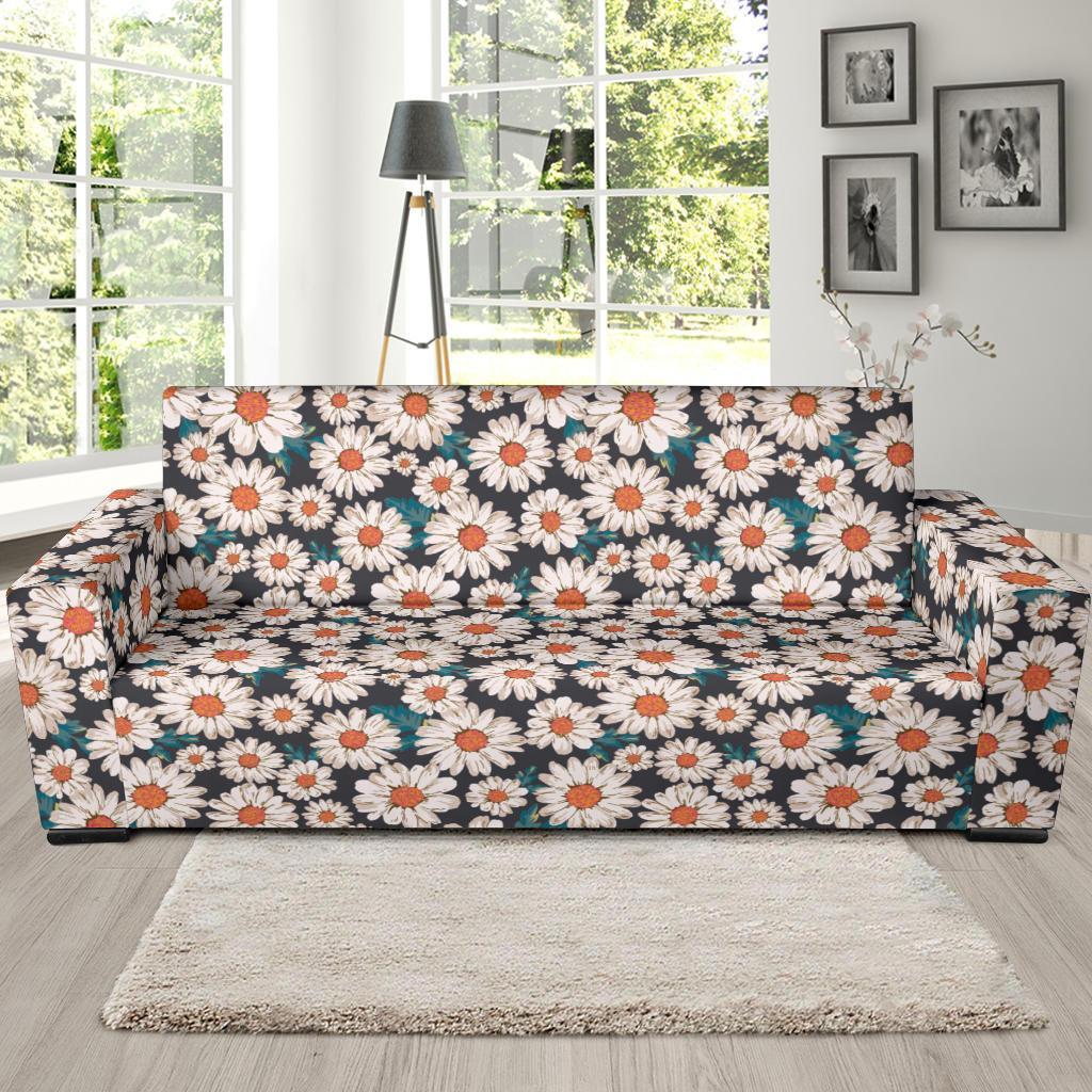 White Cute Daisy Pattern Print Sofa Covers-grizzshop