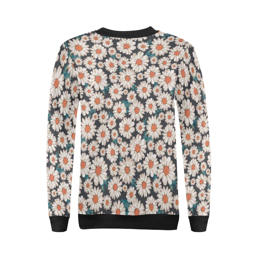 White Cute Daisy Pattern Print Women Crewneck Sweatshirt-grizzshop