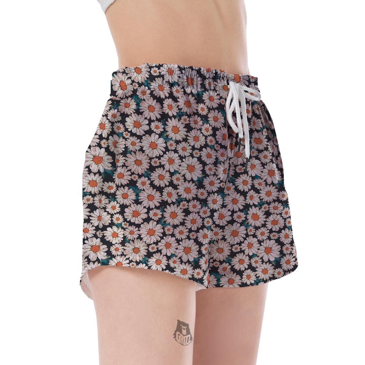 White Cute Daisy Pattern Print Women's Shorts-grizzshop