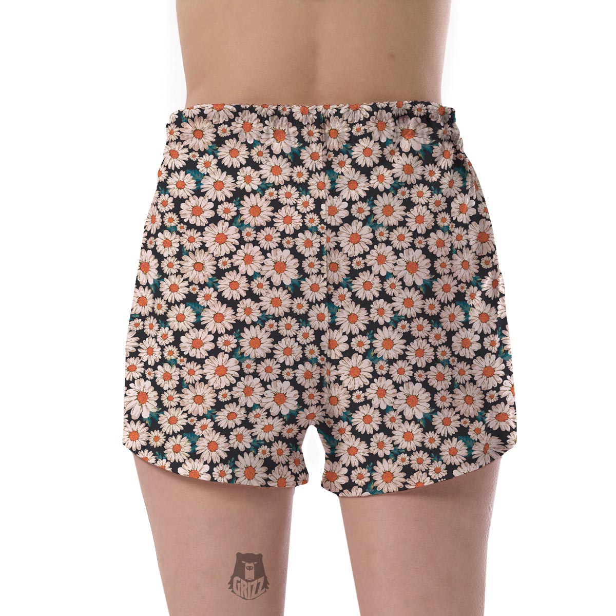 White Cute Daisy Pattern Print Women's Shorts-grizzshop