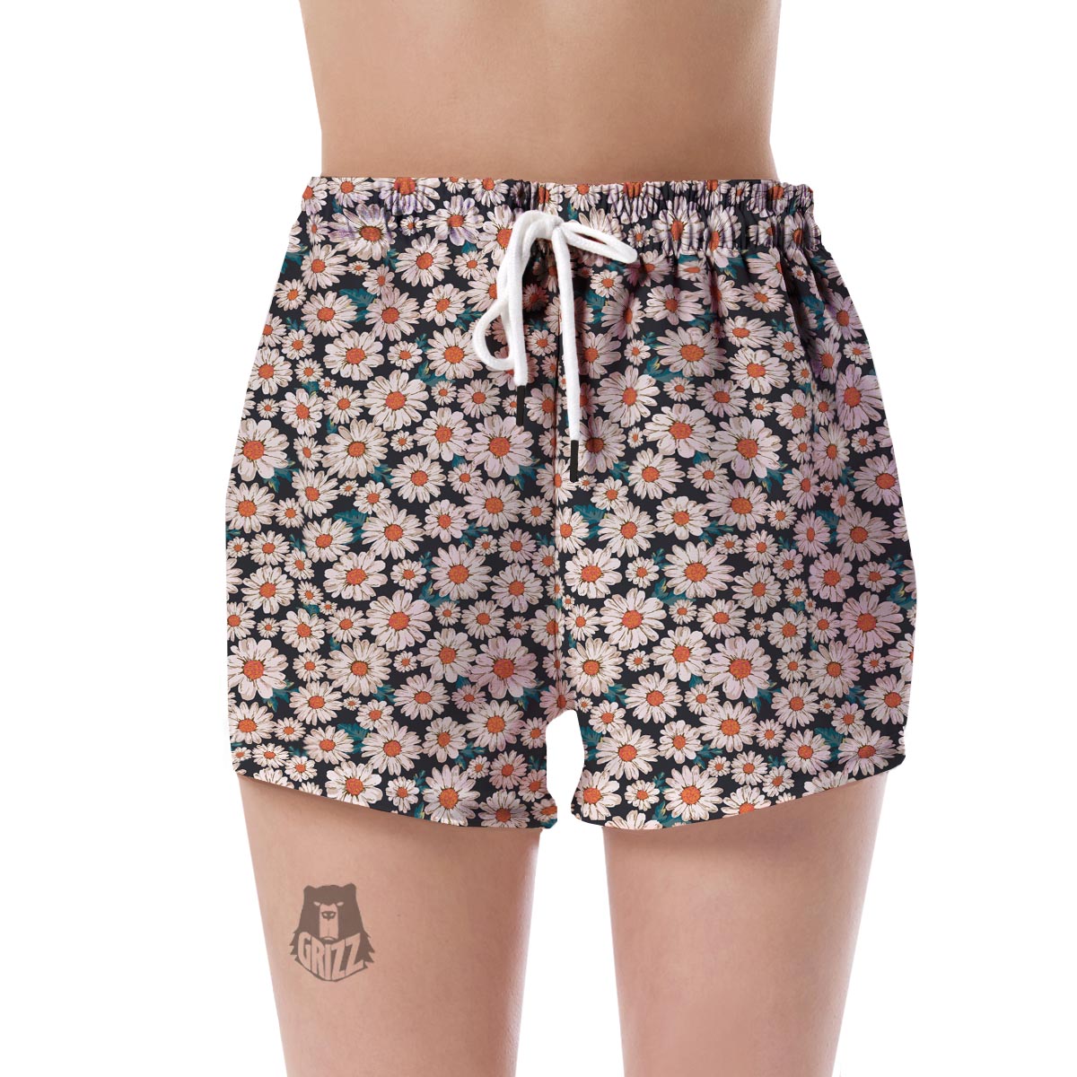 White Cute Daisy Pattern Print Women's Shorts-grizzshop