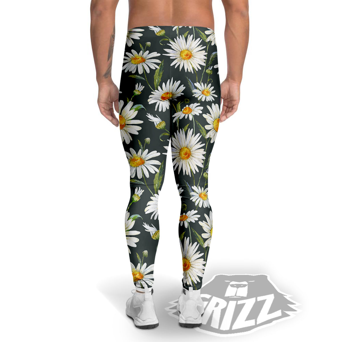 White Daisy Watercolor Print Pattern Men's Leggings-grizzshop