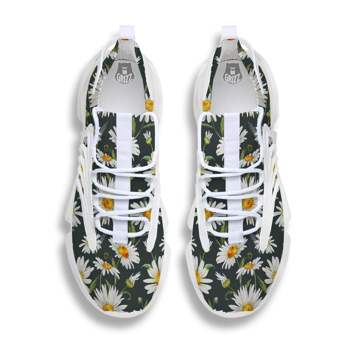 White Daisy Watercolor Print Pattern White Gym Shoes-grizzshop