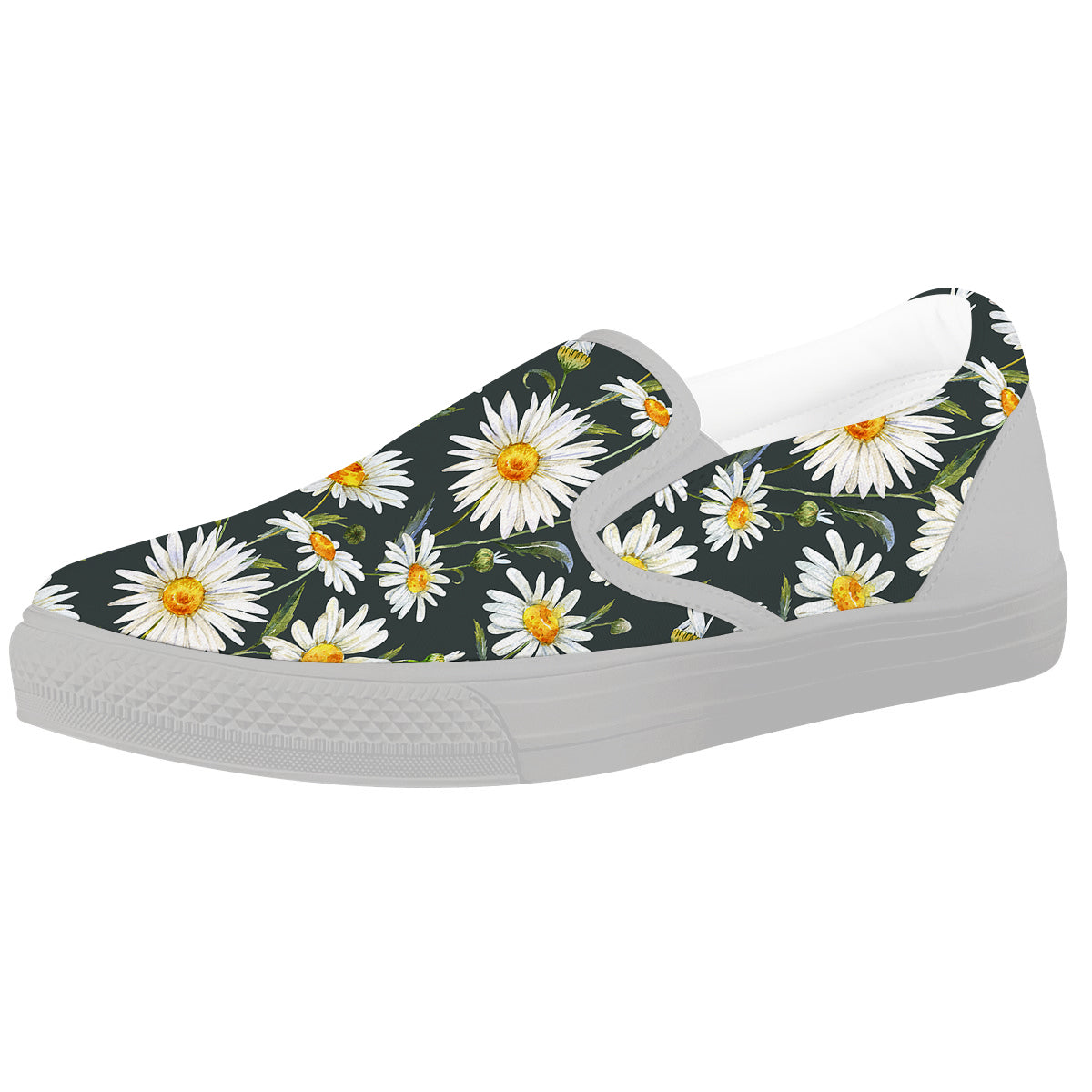 White Daisy Watercolor Print Pattern White Slip On Shoes-grizzshop
