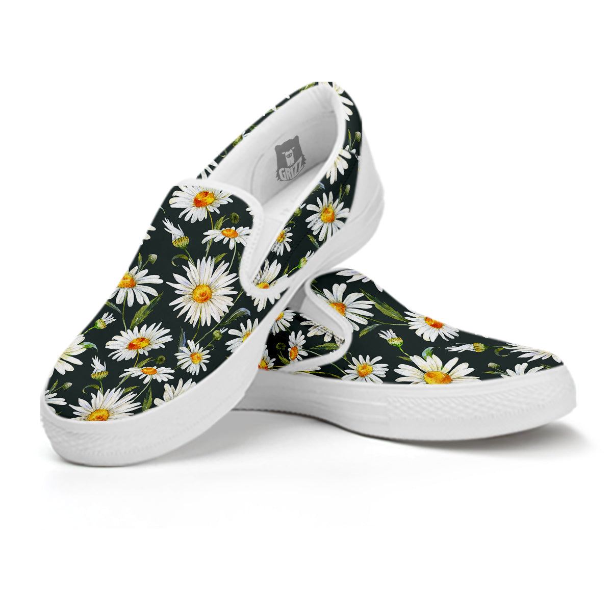 White Daisy Watercolor Print Pattern White Slip On Shoes-grizzshop