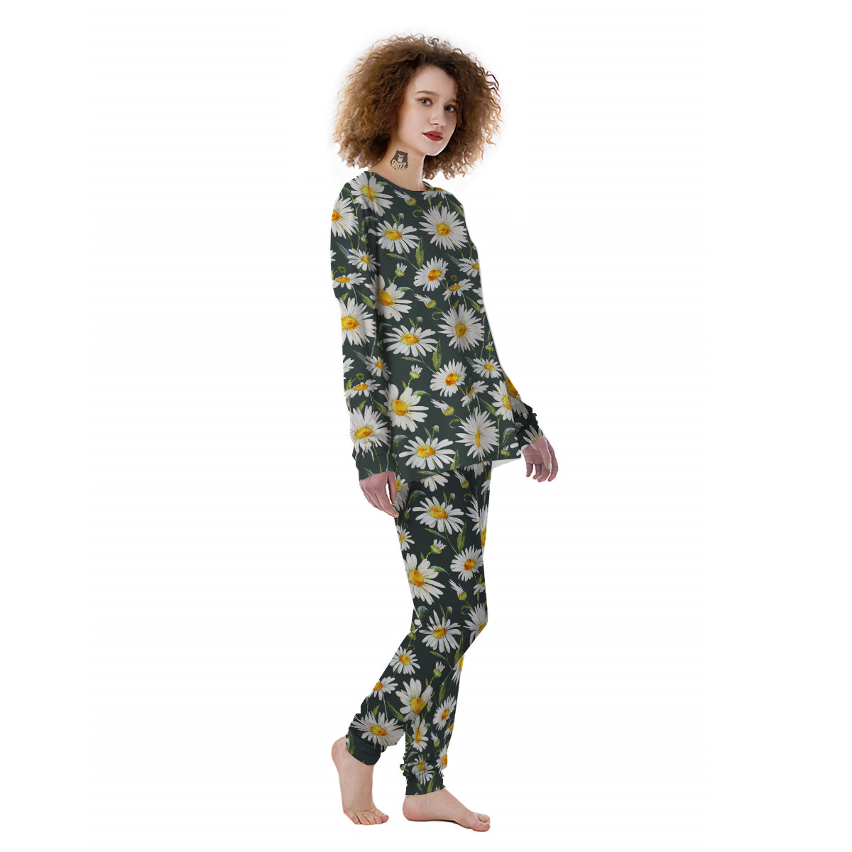 White Daisy Watercolor Print Pattern Women's Pajamas-grizzshop
