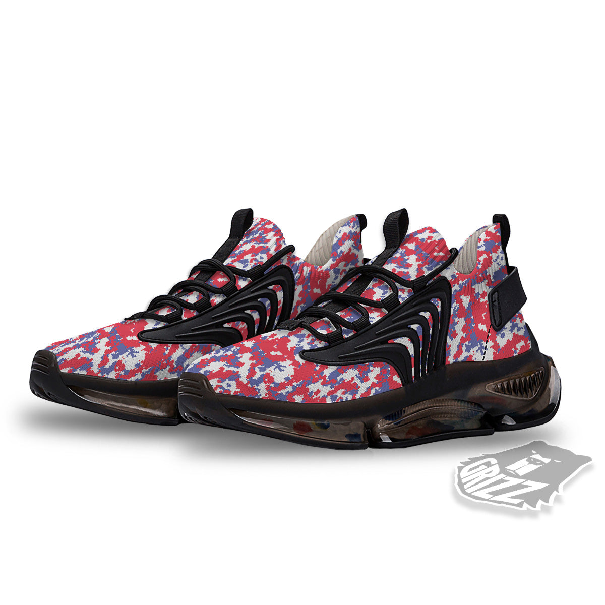 White Digital Camo And Blue Red Print Black Gym Shoes-grizzshop