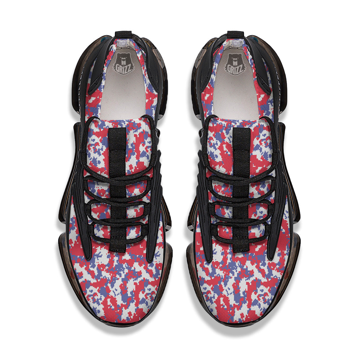 White Digital Camo And Blue Red Print Black Gym Shoes-grizzshop