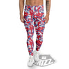 White Digital Camo And Blue Red Print Men's Leggings-grizzshop