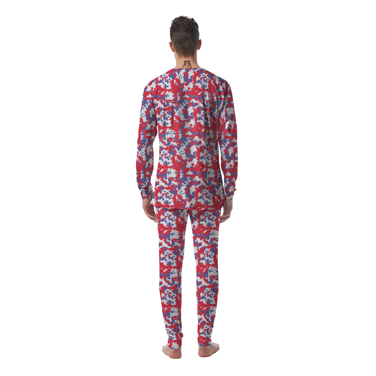 White Digital Camo And Blue Red Print Men's Pajamas-grizzshop