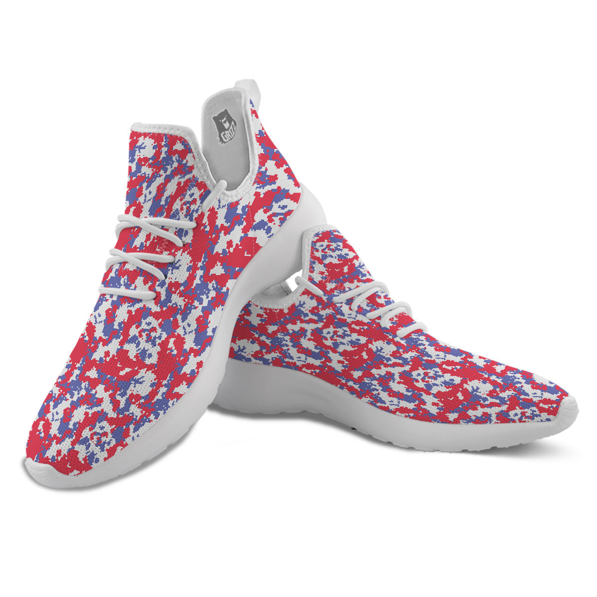 White Digital Camo And Blue Red Print White Athletic Shoes-grizzshop