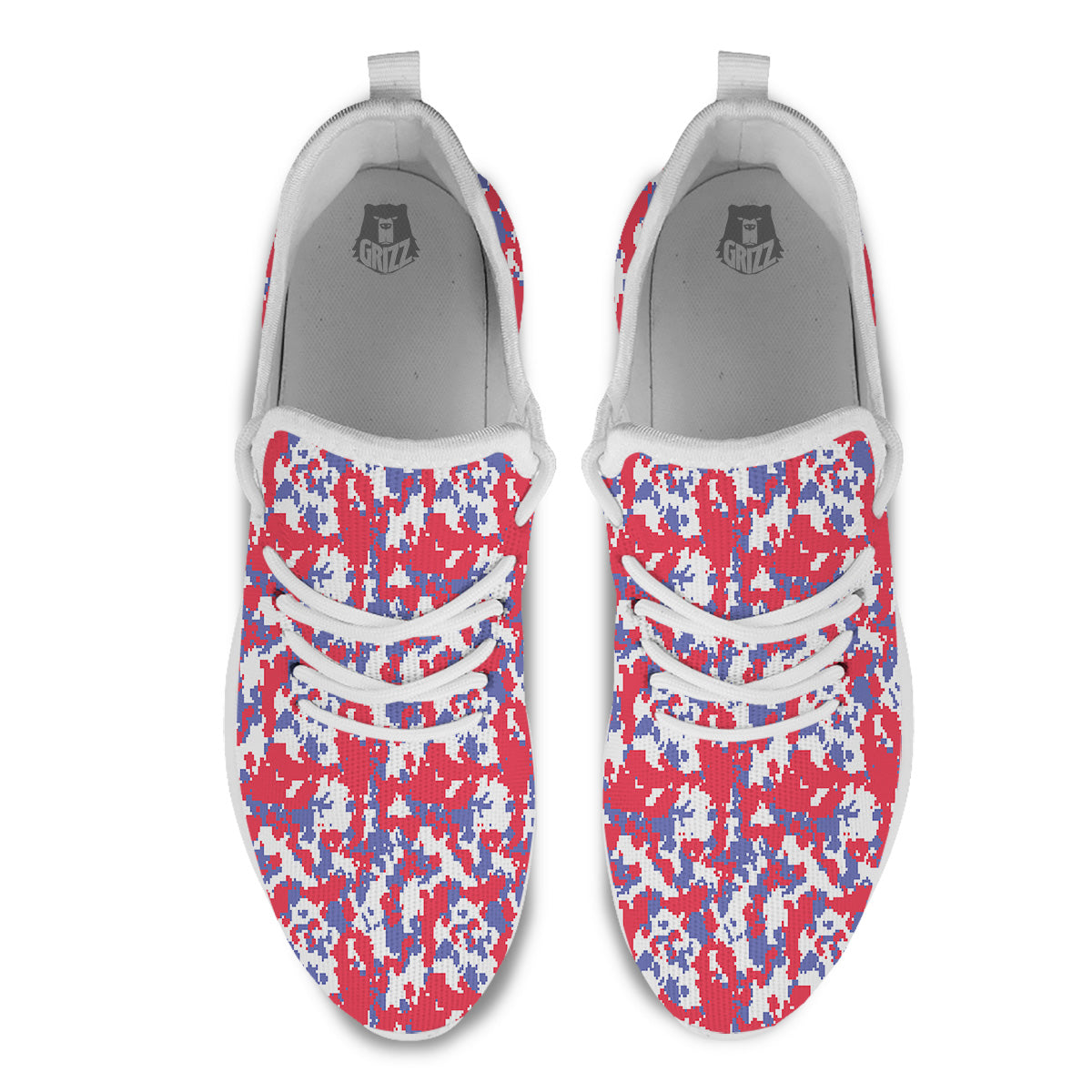 White Digital Camo And Blue Red Print White Athletic Shoes-grizzshop