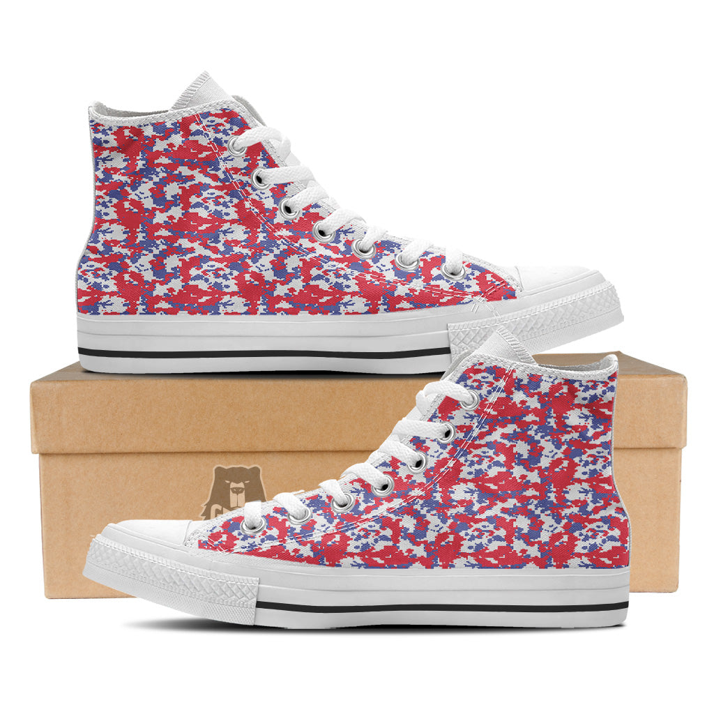 White Digital Camo And Blue Red Print White High Top Shoes-grizzshop