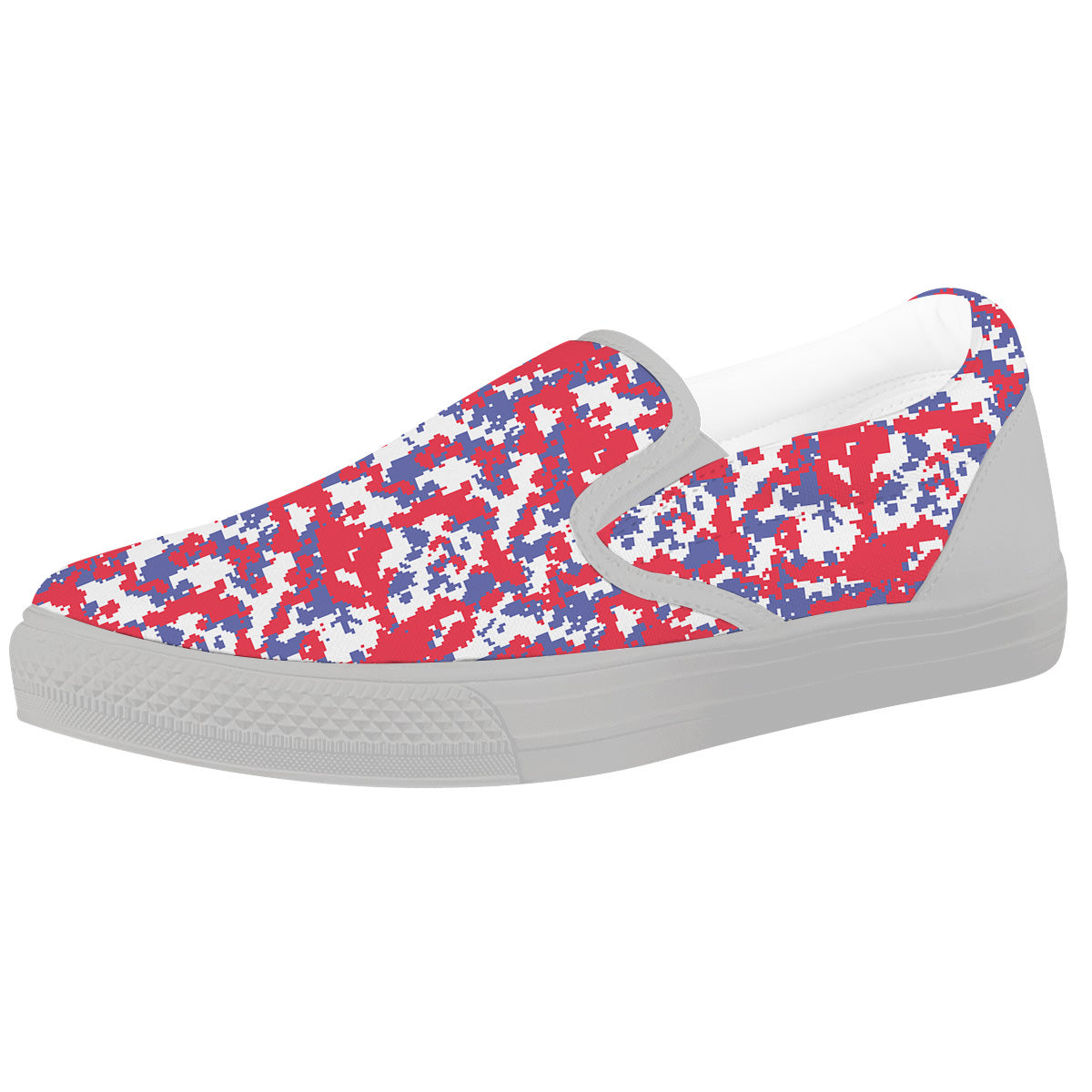 White Digital Camo And Blue Red Print White Slip On Shoes-grizzshop