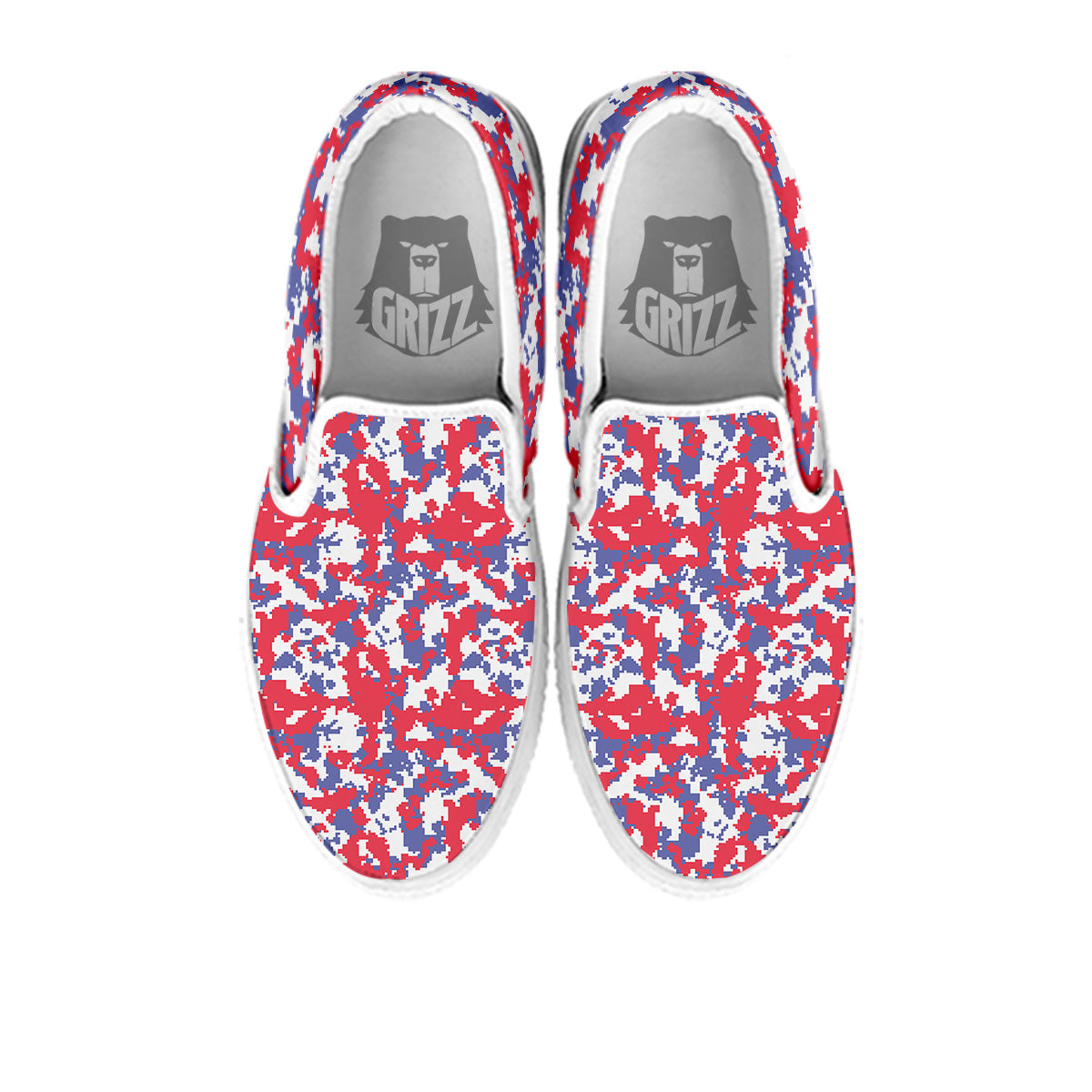 White Digital Camo And Blue Red Print White Slip On Shoes-grizzshop