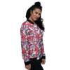 White Digital Camo And Blue Red Print Women's Bomber Jacket-grizzshop