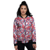 White Digital Camo And Blue Red Print Women's Bomber Jacket-grizzshop