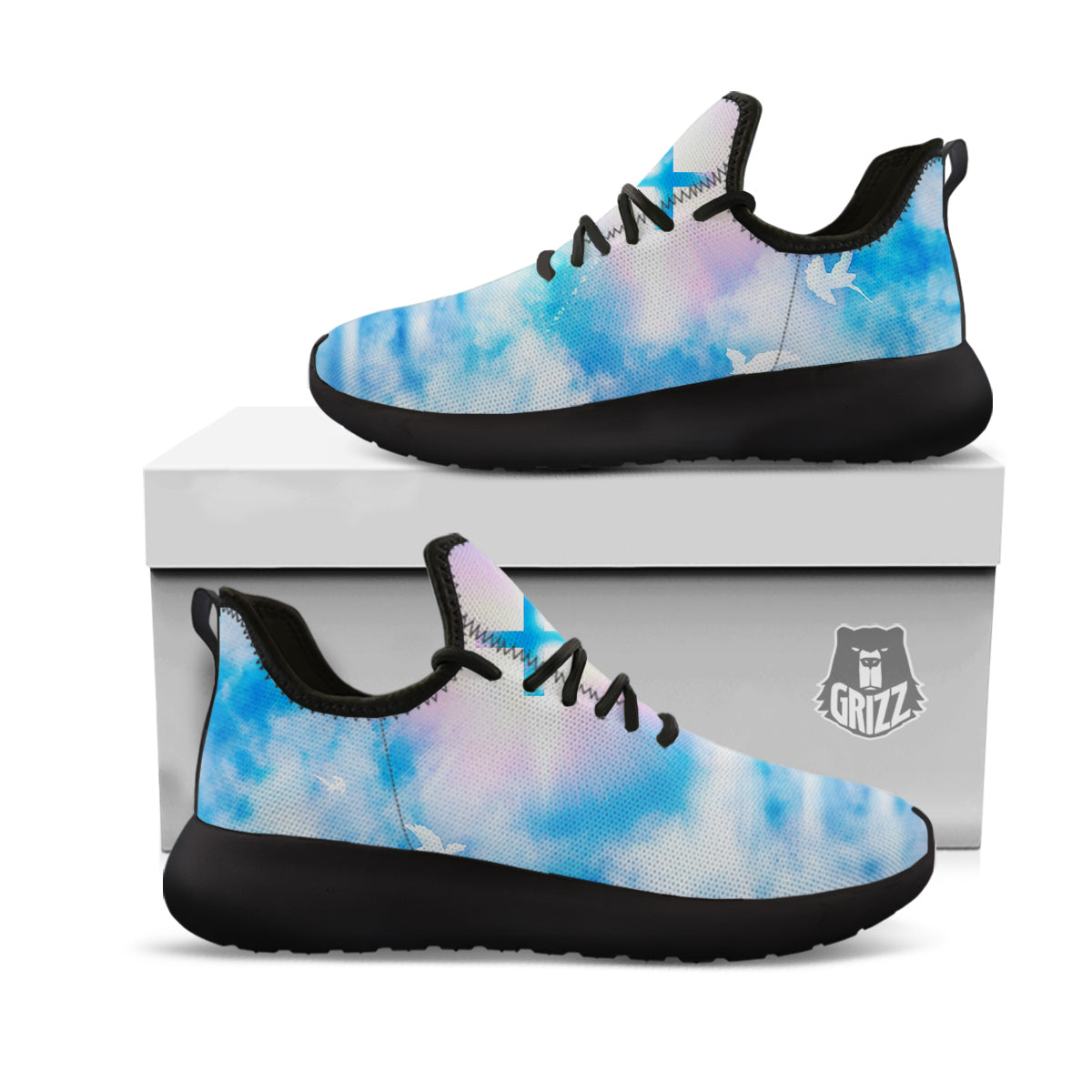 White Doves And Christian Cross Print Black Athletic Shoes-grizzshop