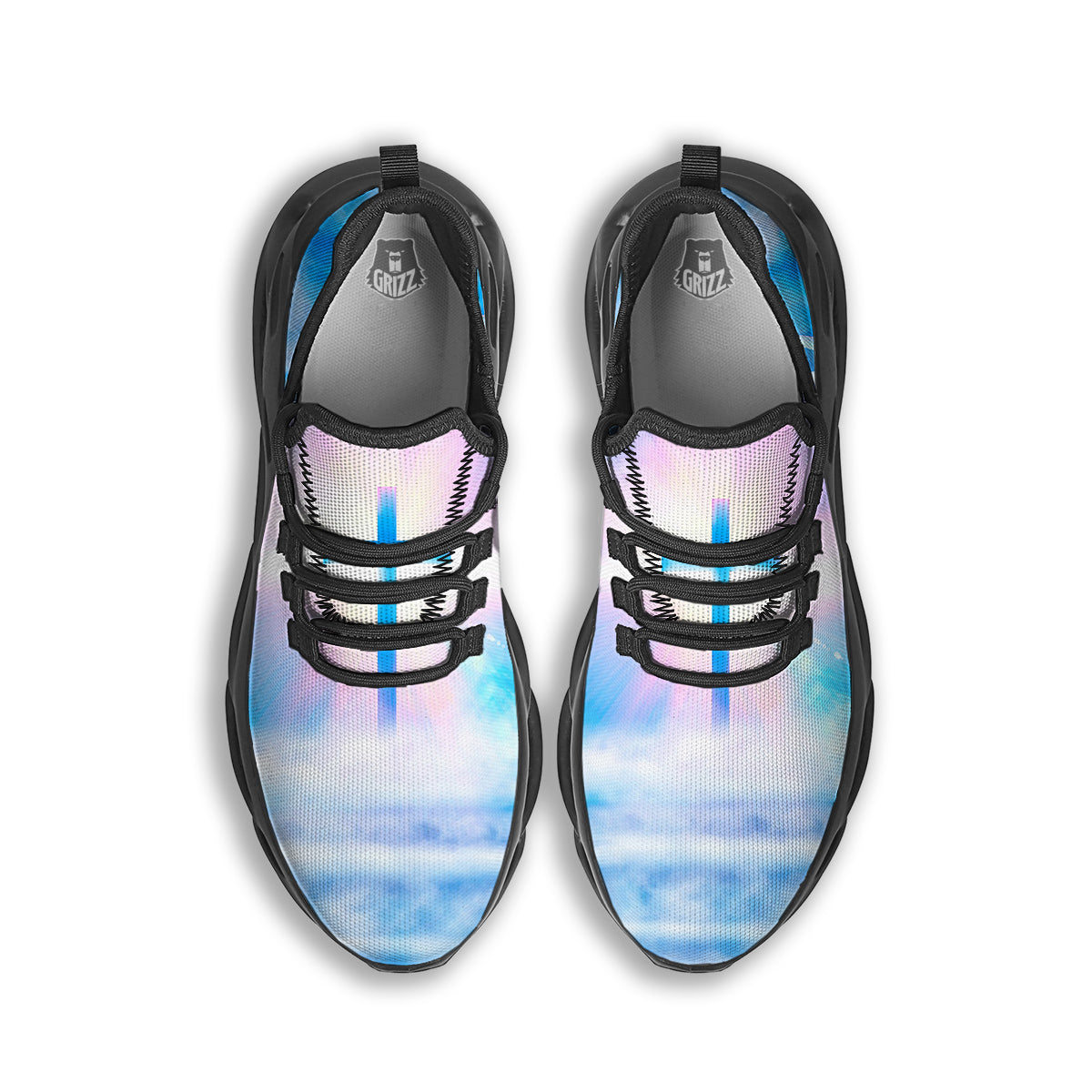 White Doves And Christian Cross Print Black Running Shoes-grizzshop