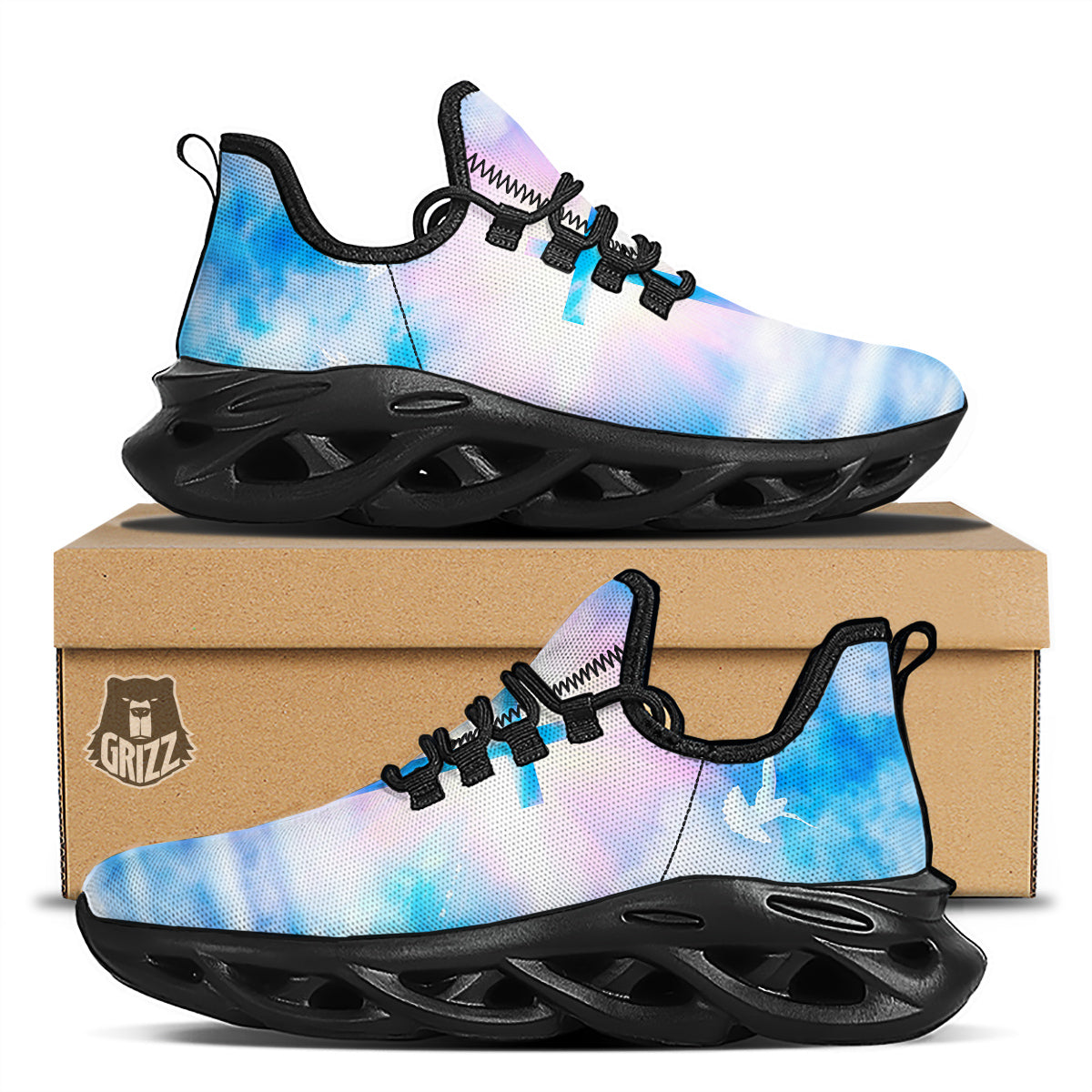 White Doves And Christian Cross Print Black Running Shoes-grizzshop