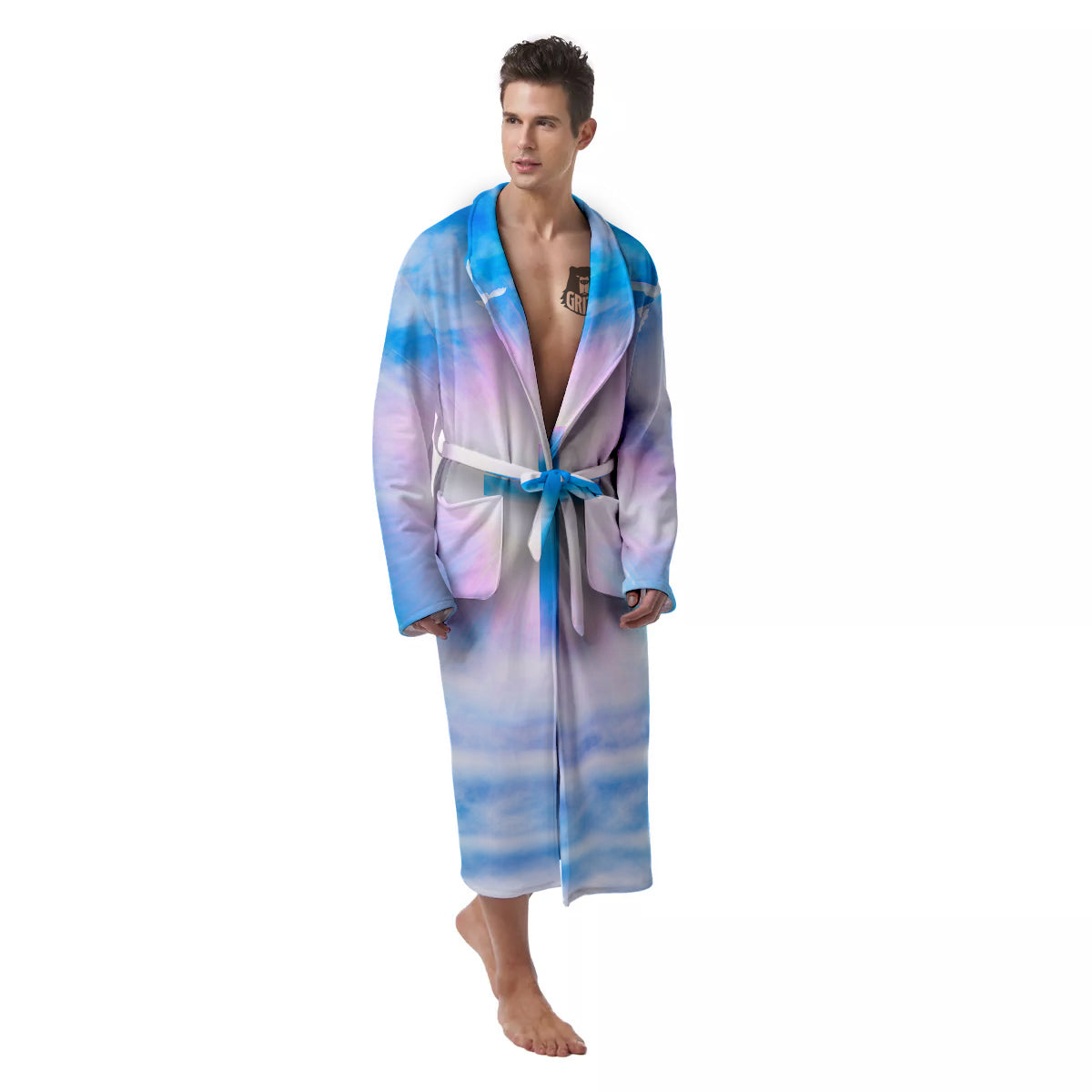 White Doves And Christian Cross Print Men's Robe-grizzshop